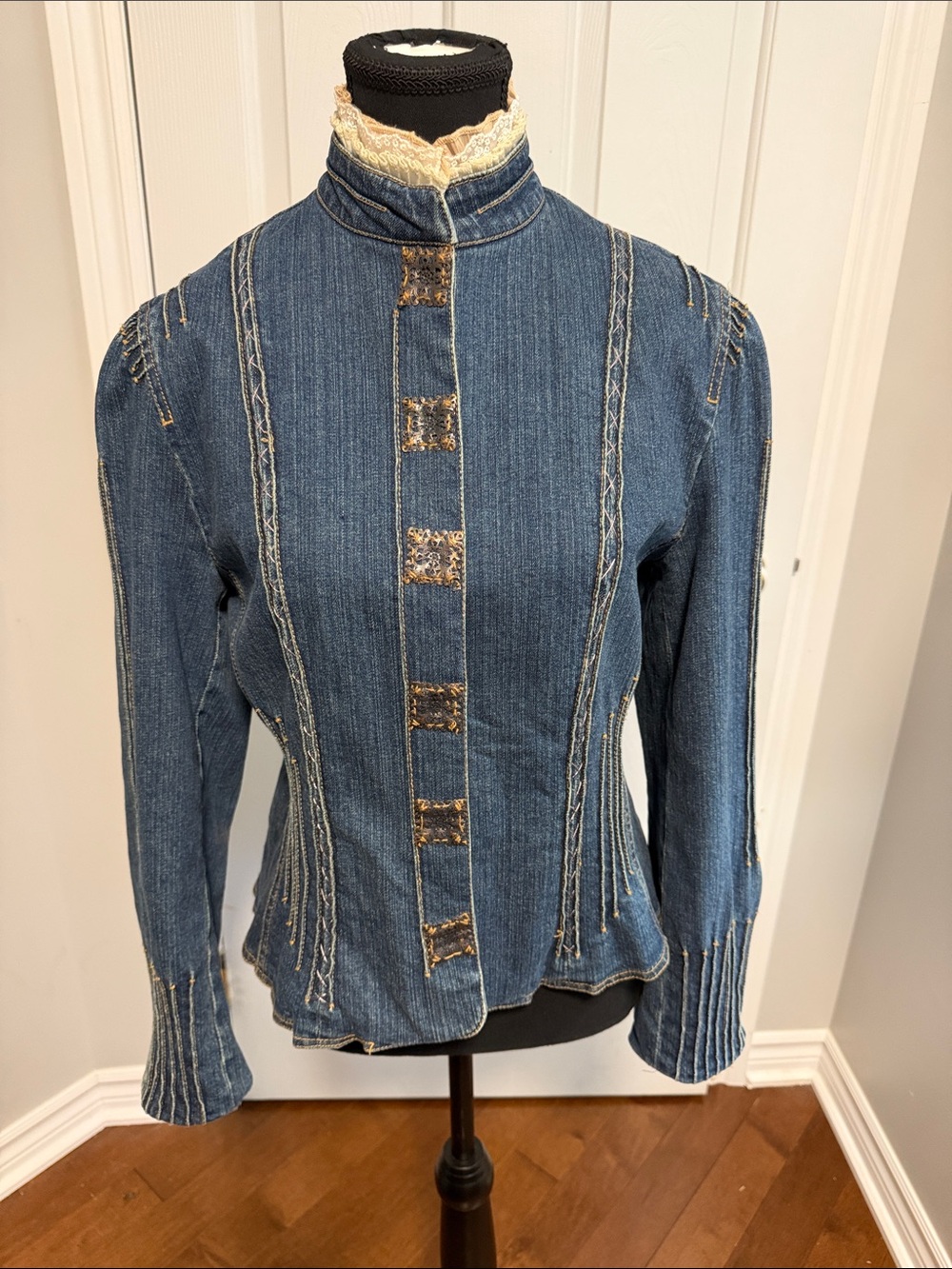 Simon Chang Blue Denim Jacket with Gold Accents